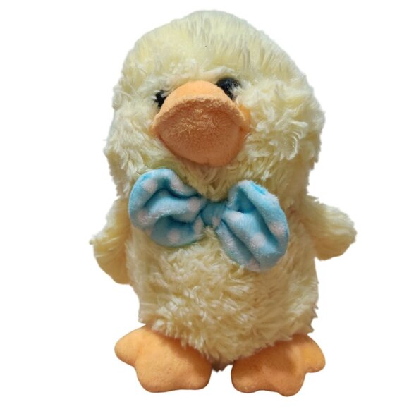 Hugfun Yellow Duck Plush 7" Blue Polka Dot Bow Tie Easter Chick Stuffed Animal - Picture 1 of 6